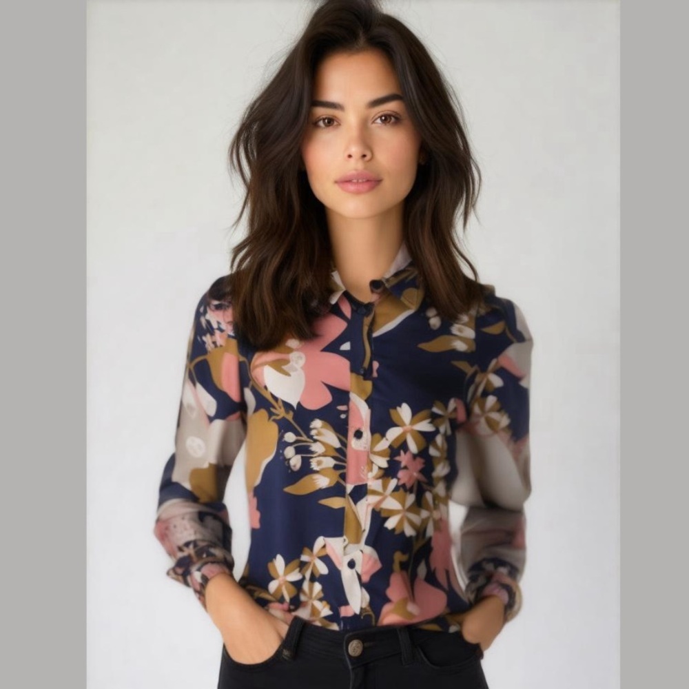 See By Chloe Floral Button-Up Blouse in Navy, Pink, Olive